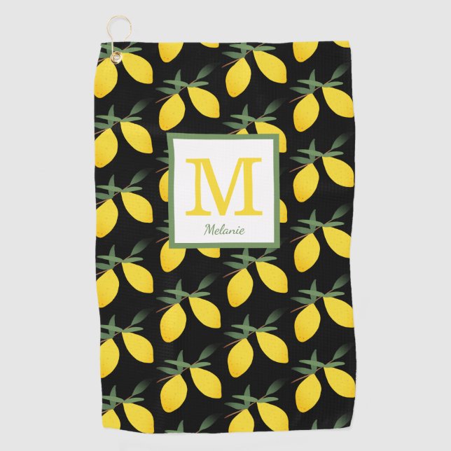 Lemon Citrus Monogram Name Golfhandtuch (Vorderseite)