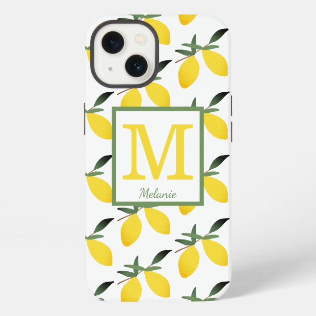 Lemon Citrus Monogram Name iPhone Hülle (Rückseite)
