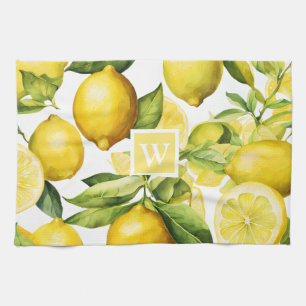Lemon Citrus Muster Monogram Geschirrtuch