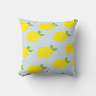 Lemon Citrus Pattern Sky Blue Pillow Kissen