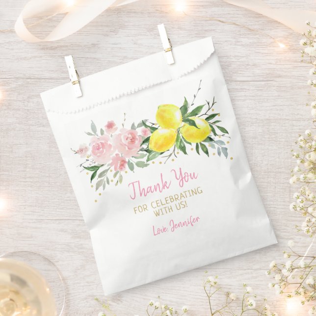 Lemon Citrus Pink Floral Brautparty Geschenktütchen (Ausgeschnitten)