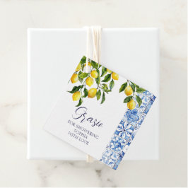 Lemon Citrus Positano Blue Tiles Brautparty Geschenkanhänger