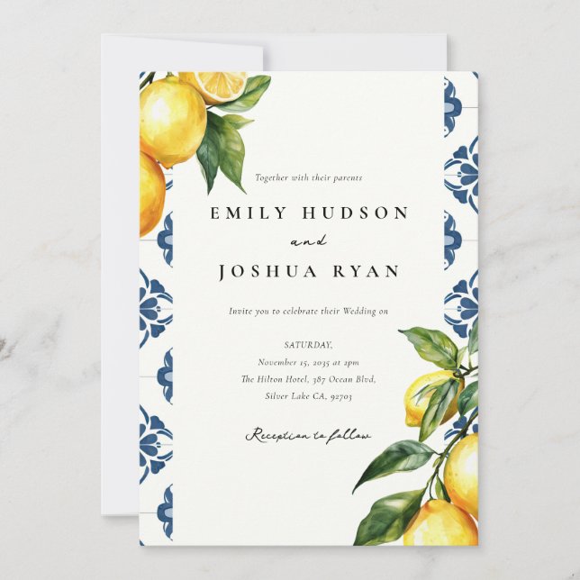 Lemon Citrus Positano Italienische Hochzeit Einladung (Vorderseite)