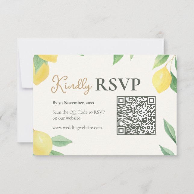 Lemon Citrus QR Code Wedding RSVP Card (Vorderseite)