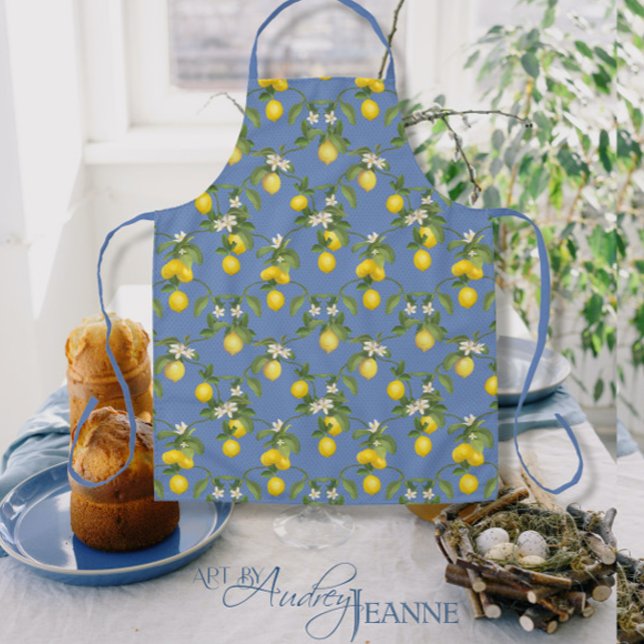 Lemon Citrus Trellis French Country Farmhouse Blue Schürze (Von Creator hochgeladen)