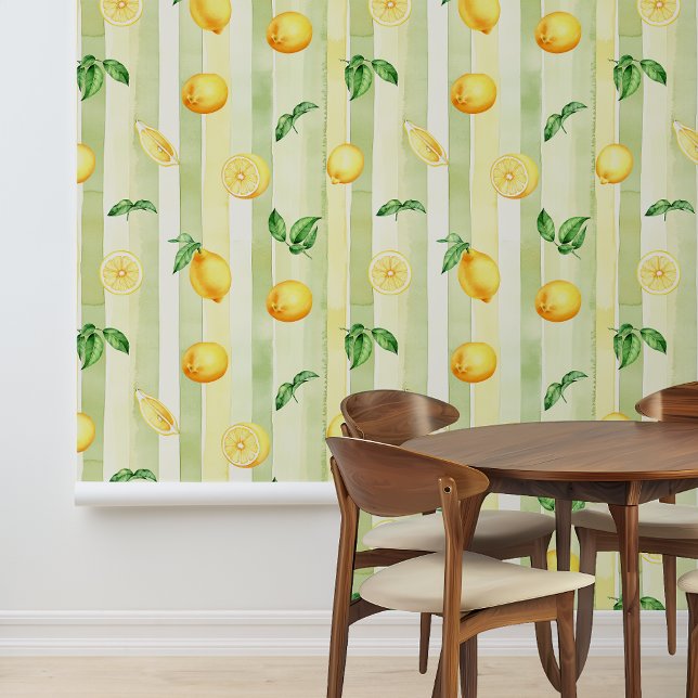 Lemon Citrus Wasserfarbe Gelbe grüne Streifen Tapete (Von Creator hochgeladen)