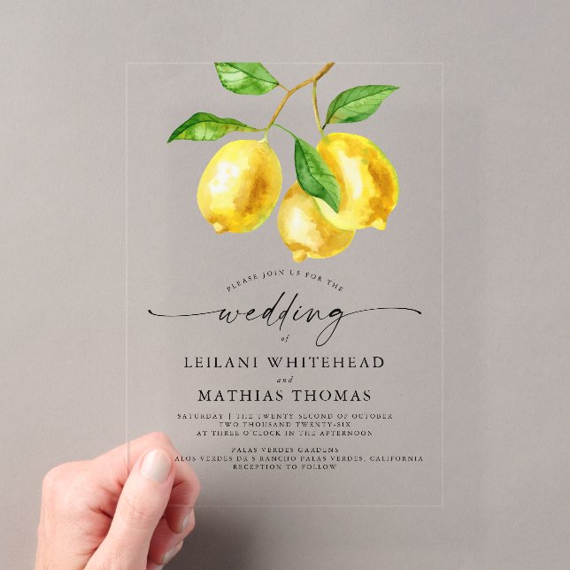 Lemon Citrus Watercolor Wedding Acryleinladungen (Insitu (Handheld))