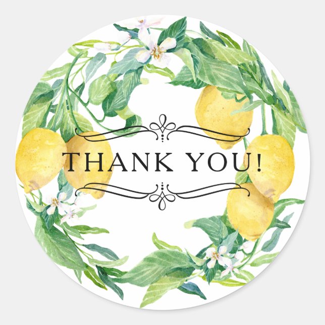Lemon Citrus Watercolor Weiße Blumengrün Runder Aufkleber (Vorderseite)