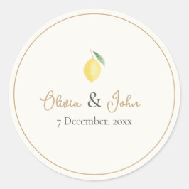 Lemon Citrus Wedding Envelope Seal Name & Date Runder Aufkleber