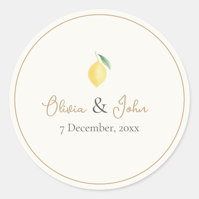 Lemon Citrus Wedding Envelope Seal Name & Date Runder Aufkleber (Vorderseite)