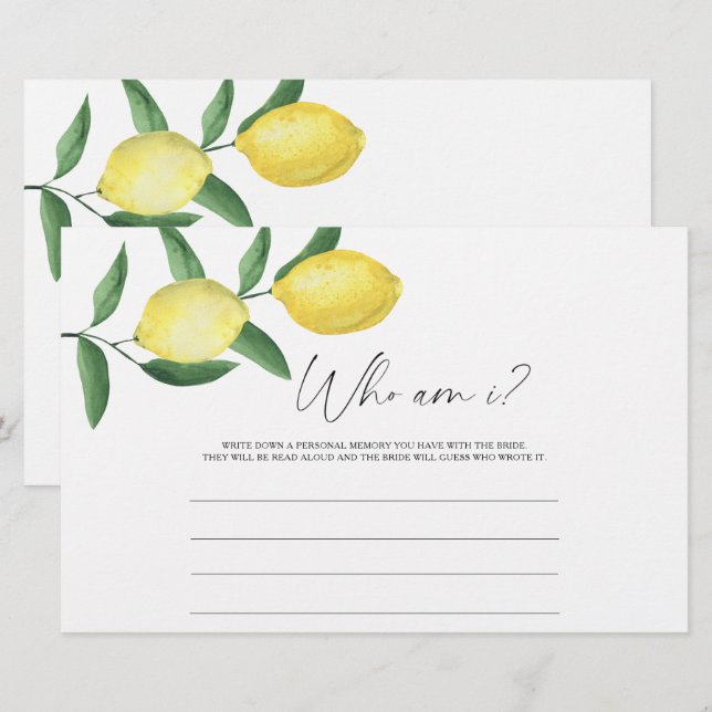 Lemon Citrus - Wer bin ich Brautparty-Spiel Briefpapier (Vorne/Hinten)