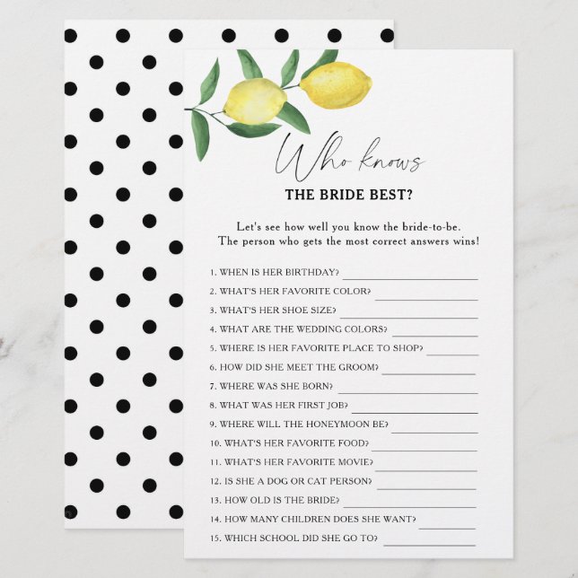 Lemon citrus - Wer kennt das beste Spiel der Braut (Vorne/Hinten)