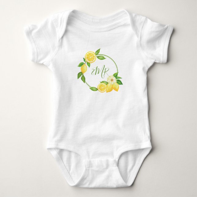 Lemon Citrus Wreath Baby Duschgeschenk Monogramm Strampler (Vorderseite)