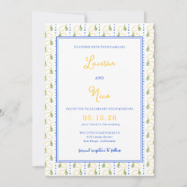 Lemon Citrus Yellow and Blue Italian Chic Wedding Einladung