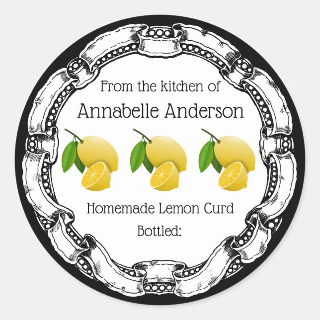 Lemon Curd Label personalisieren Runder Aufkleber (Vorderseite)