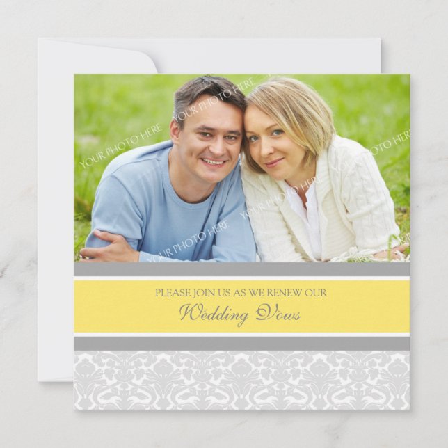 Lemon Damask Photo Mariage Vow Renewal Invitations (Devant)