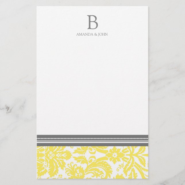 Lemon Damask Wedding Monogram Stationery Briefpapier (Vorderseite)