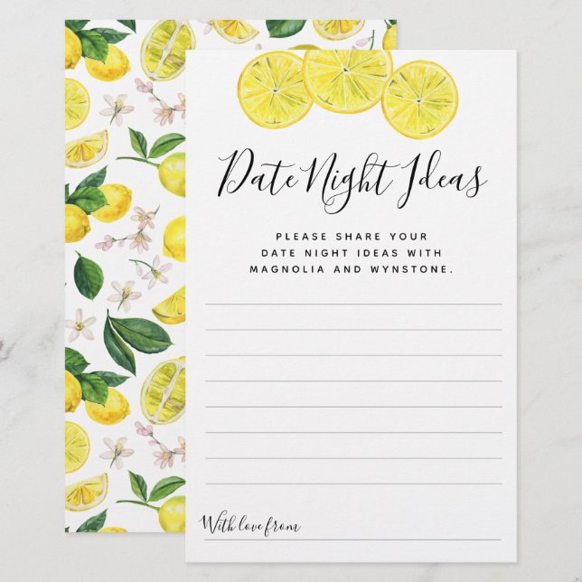 Lemon Date Night Ideas Cards (Vorne/Hinten)