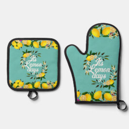 Lemon Days Aqua Ofenhandschuh & Topflappen-Set
