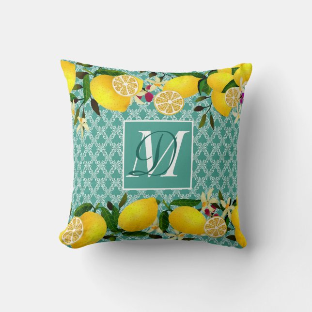 Lemon Days Motif Aqua Kissen (Vorderseite)