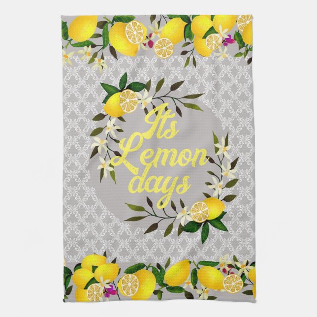 Lemon Days Motif Gray Geschirrtuch (Vertikal)