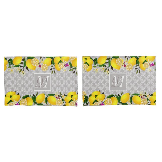 Lemon Days Motif Gray Kissenbezug (Vorderseite-Set)