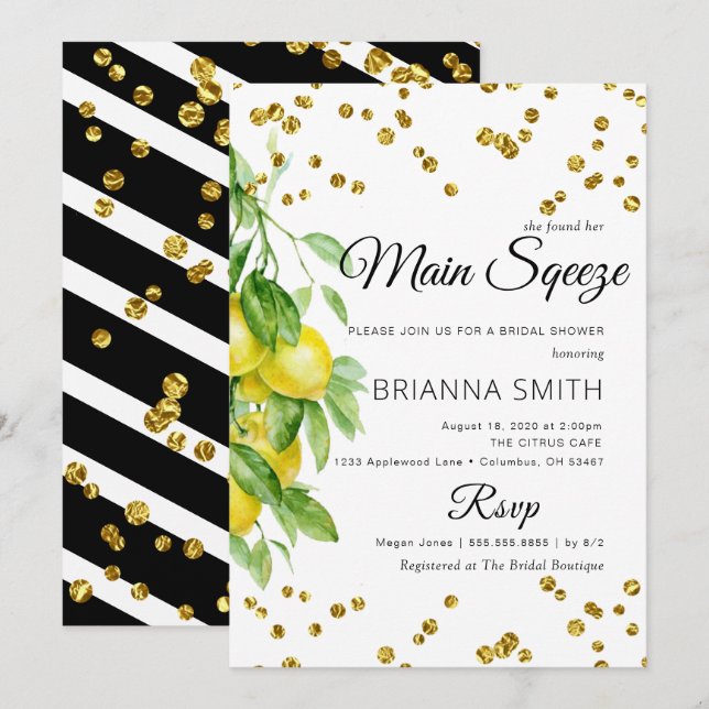 Lemon Decorated Elegant Bridal Dusche Einladung (Vorne/Hinten)