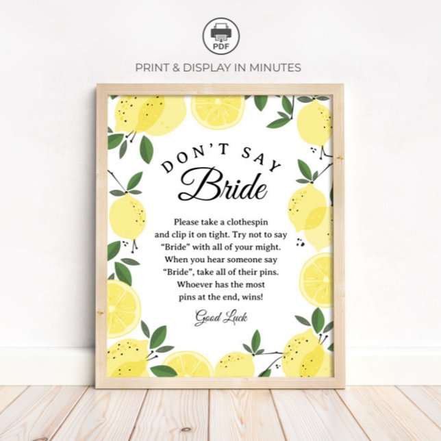 Lemon "Don't Say Bride" Bridal Shower Game sign Poster (Von Creator hochgeladen)