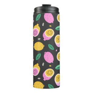 Lemon doodle muster, helle niedliche Zitrusfrüchte Thermosbecher