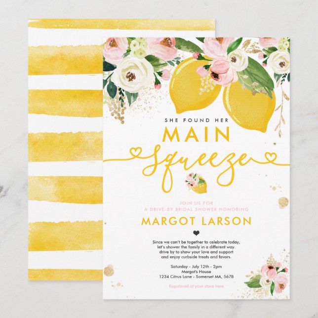 Lemon Drive By Brautparty Lemon Hauptpresse Einladung (Vorne/Hinten)