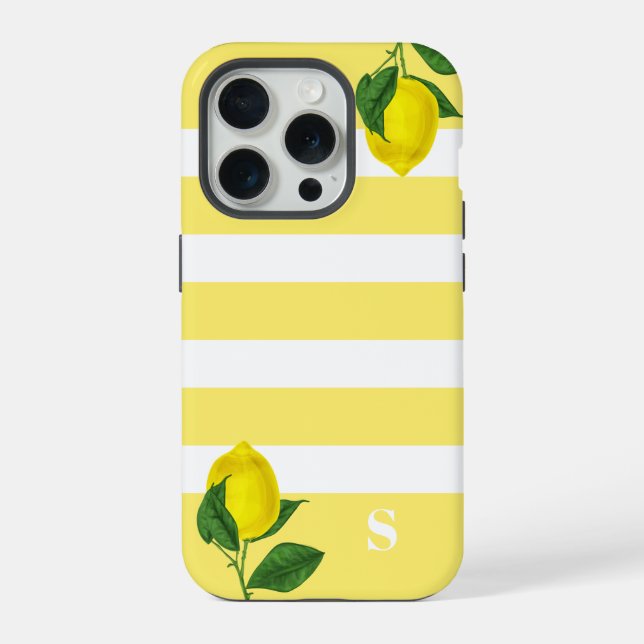 Lemon Drop Strip Monogramm iPhone 15 Pro Hülle (Rückseite)