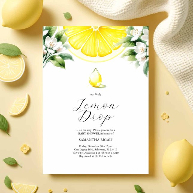 Lemon Drop Thema Kinderdusche Einladungen (lemon baby shower invitations features watercolor lemons and a drop for a citrus themed party)