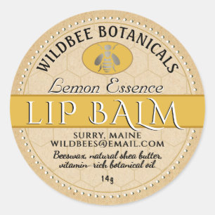 Lemon Essence Kraft Bienenwachs Lip Balm gepunktet Runder Aufkleber