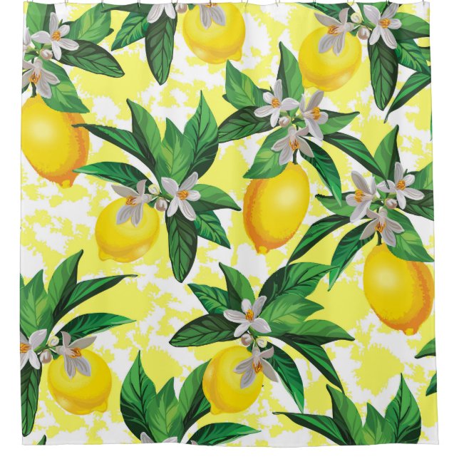 Lemon Fantasy: Kreatives Muster der Blumen Duschvorhang (Vorderseite)