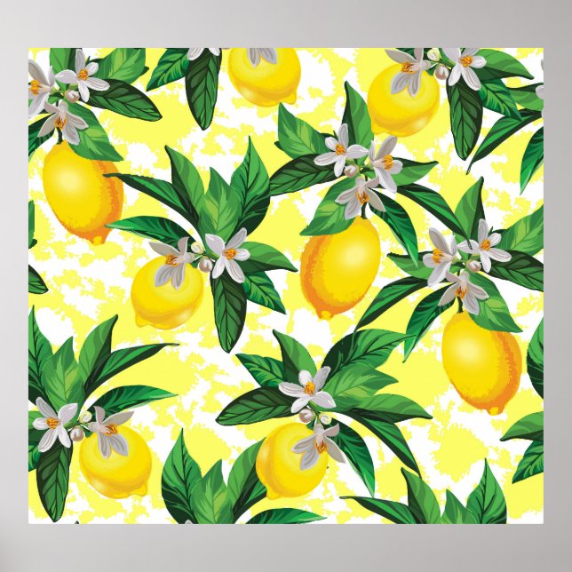 Lemon Fantasy: Kreatives Muster der Blumen Poster (Vorne)
