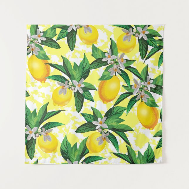 Lemon Fantasy: Kreatives Muster der Blumen Wandteppich (Vorderseite)