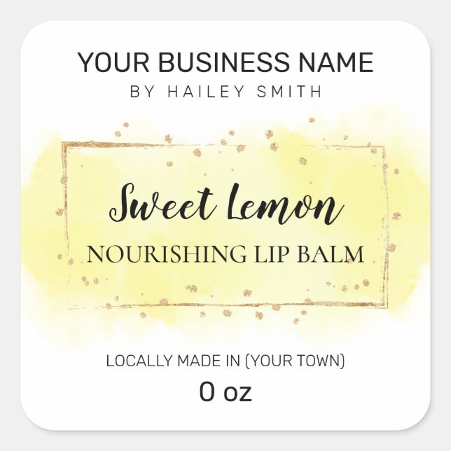 Lemon Flavor Yellow Lip Balm Quadratischer Aufkleber (Vorderseite)