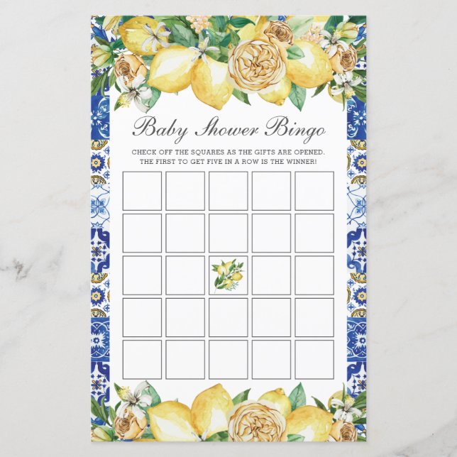 Lemon Floral Baby Brautparty Bingo Party Game (Vorderseite)