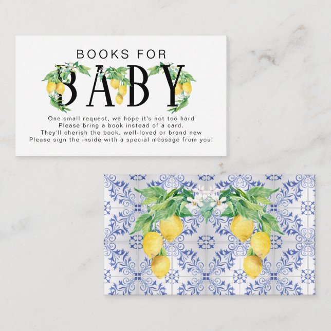 Lemon Floral Blue White Citrus Bücher für Baby Begleitkarte (Vorne/Hinten)