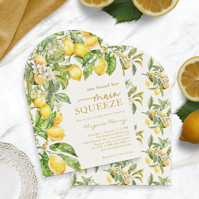 Lemon Floral Brautparty Einladung (Elegant Citrus Watercolor Lemon Floral Bridal Shower Arch Invitation by Painted Paperie
)