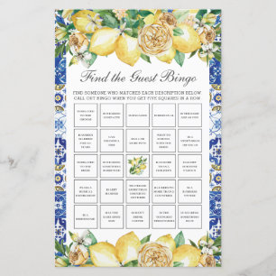 Lemon Floral Brautparty Finden Sie das Gast Bingo