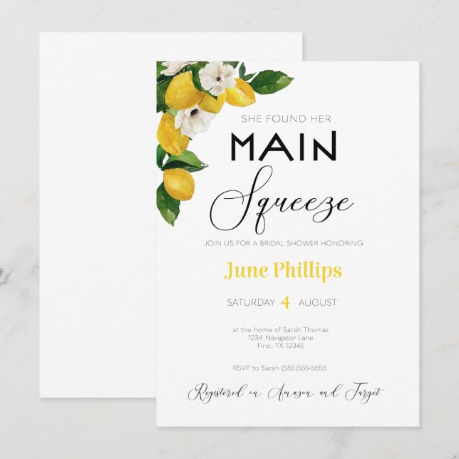 Lemon Floral Bridal Dusche Einladung  (Vorne/Hinten)