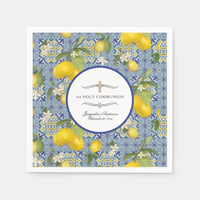 Lemon Floral Citrus Foliage 1. Serviette (Vorderseite)