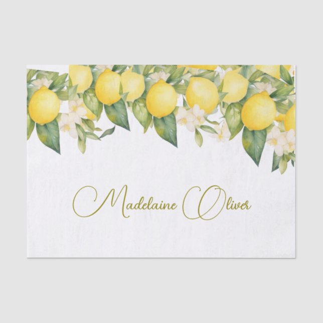 Lemon Floral Citrus Modernes Persönliches Design Seidenpapier (Vorderseite)