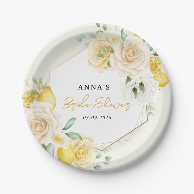 Lemon Floral Eucalyptus Floral Brautparty Pappteller (Vorderseite)