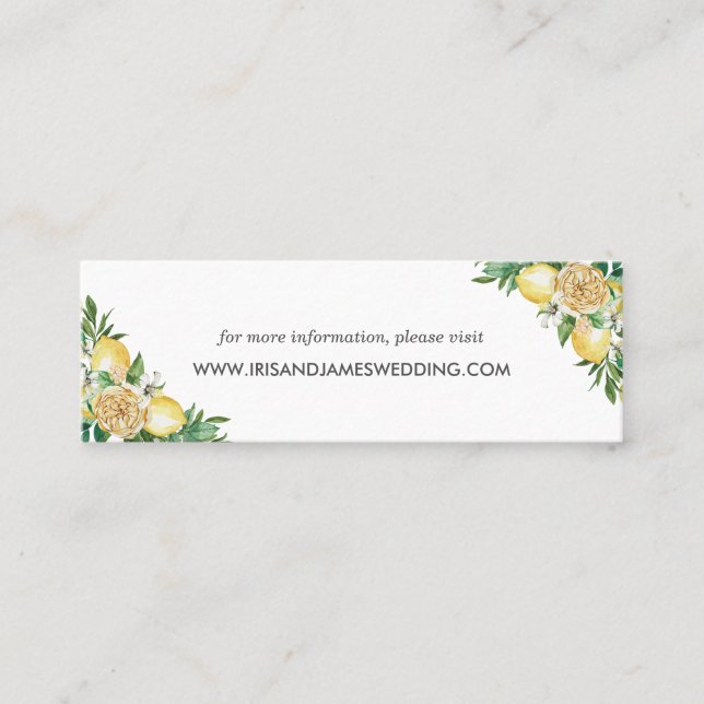 Lemon Floral Greenerity Wedding Website Card Mini Mini Visitenkarte (Vorderseite)