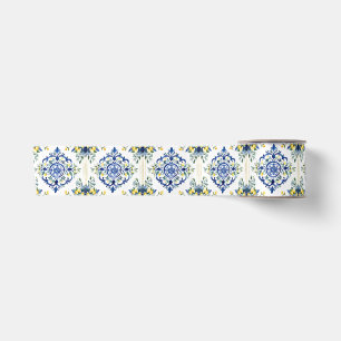 Lemon Floral Italienisch Tile Blau und Weiß Decoup Satinband