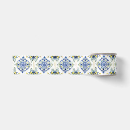 Lemon Floral Italienisch Tile Blau und Weiß Decoup Satinband