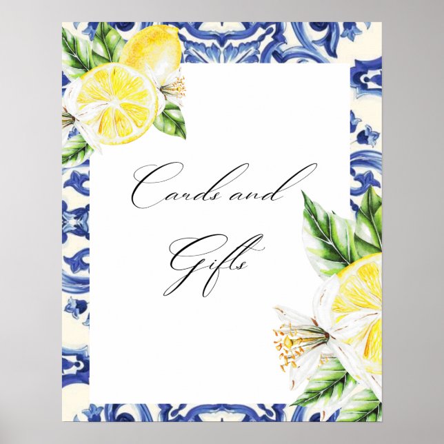 Lemon Floral Mediterrane Brautpartys Poster (Vorne)