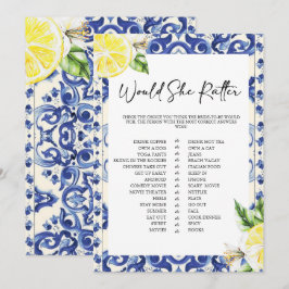 Lemon Floral Mediterranean Bridal Shower game Einladung